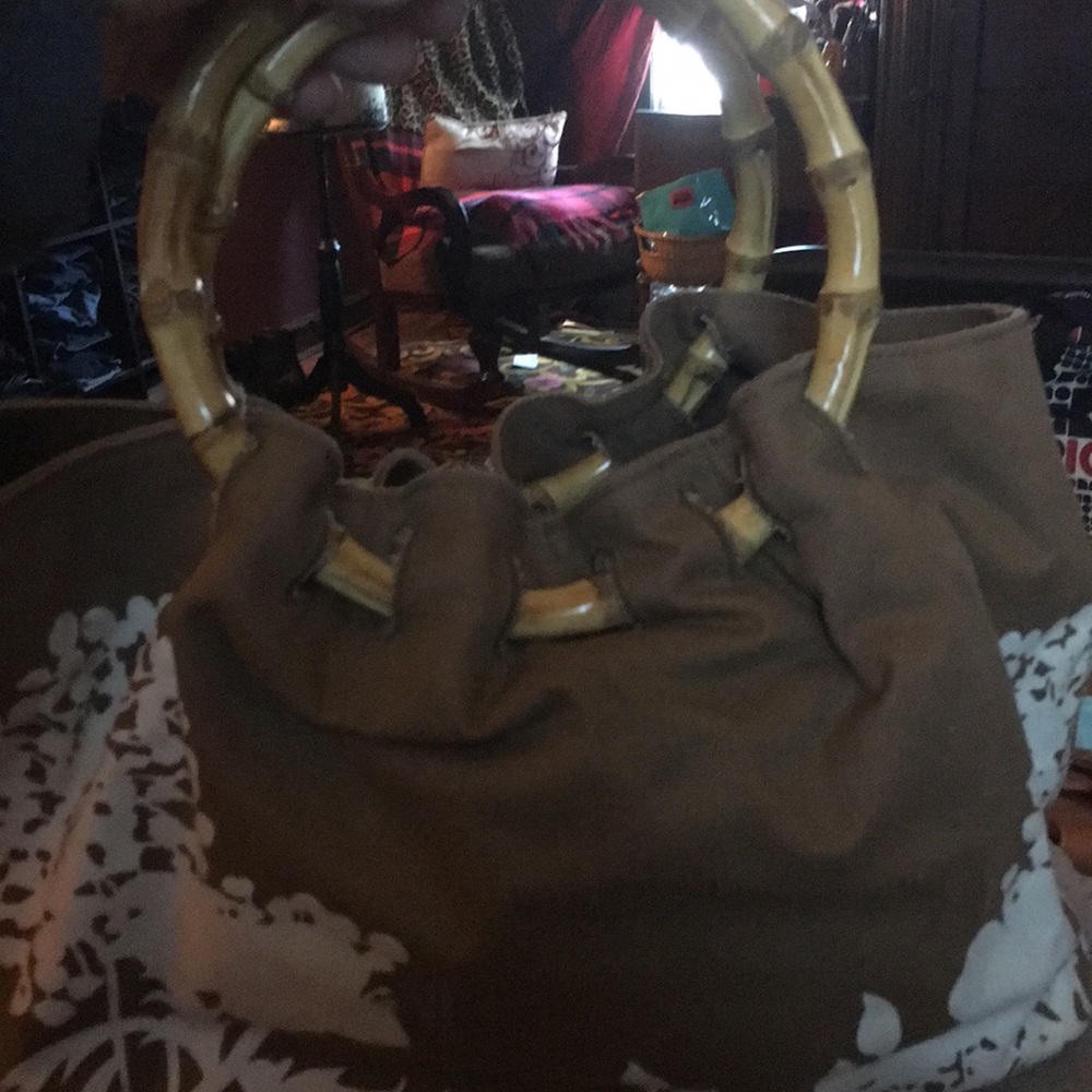Bamboo circle handle canvas bag